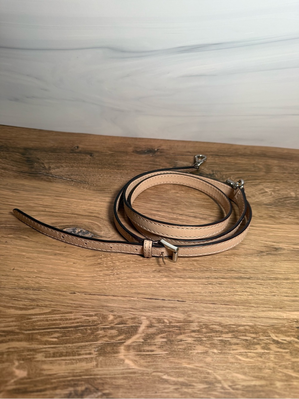 Michael Kors Beige Leather Crossbody Strap 45" Silver Hardware